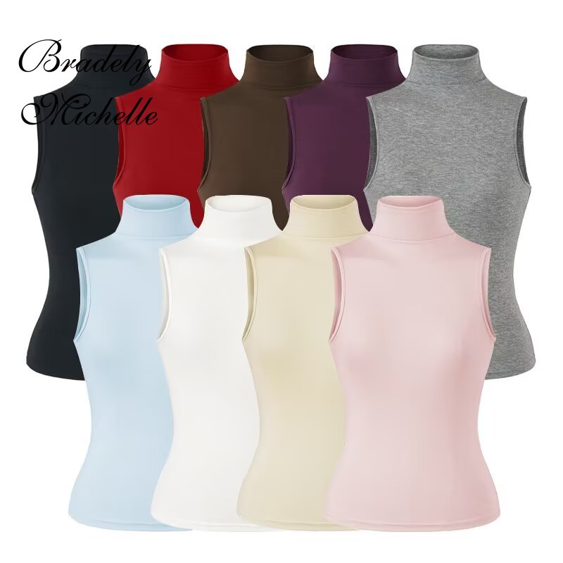 Tank Top Ribbed - Tank Top Wanita Tanpa Lengan Kerah