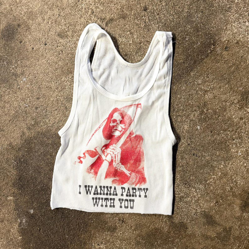 Tank Top Bergaris dengan Grafi - Tank Top Ribbed ulasan dan harga